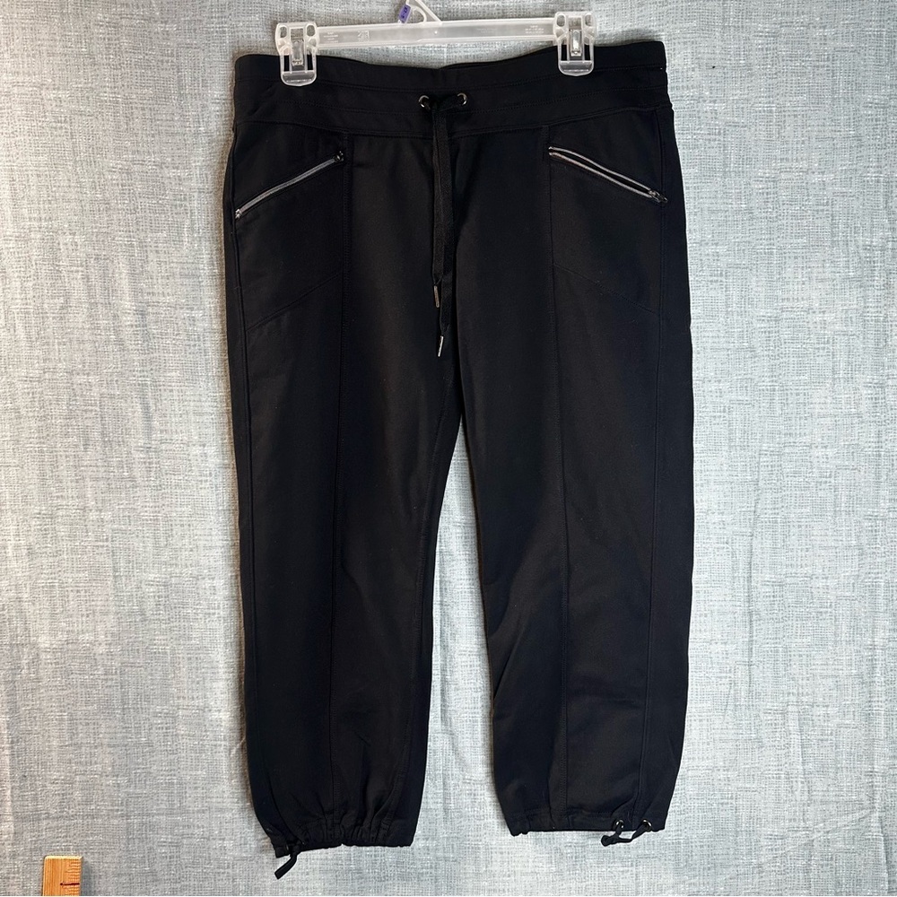 Athleta Black Trekkie High Rise Parachute Pants Bungee Cinch 3/4 Pockets Sz M